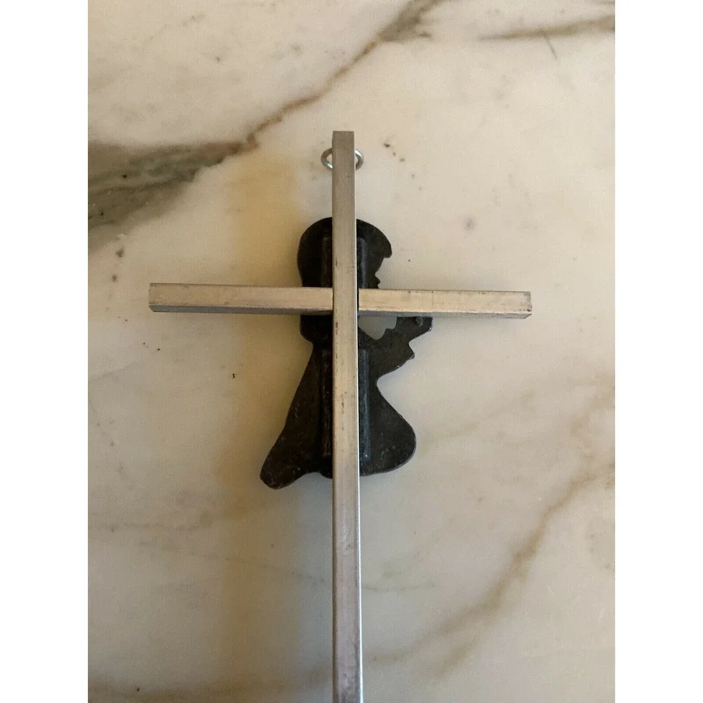 Praying Girl Wall Cross Metal Religious Decor 11 Inches Long Vintage Style Hangi
